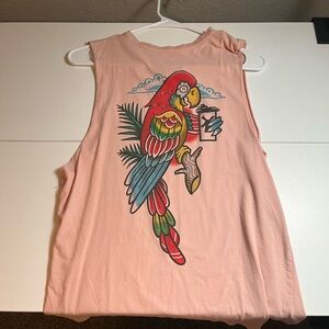 Dutch Bros Pink Tank Top with Parrot Design